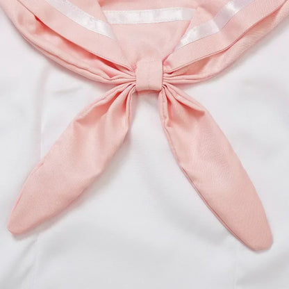 Japanese Seifuku pink sailor cosplay uniform with pleated skirt, blouse, and socks set for anime costume or kawaii fashion