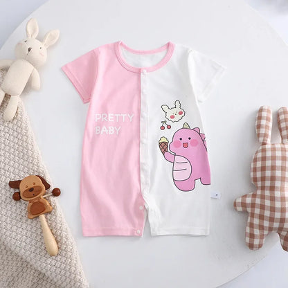 Cotton baby bodysuit with short sleeves, breathable fabric, and snap closure for newborns and infants – perfect summer babywear