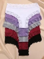 5pcs women’s cotton floral lace panties set with soft patchwork briefs