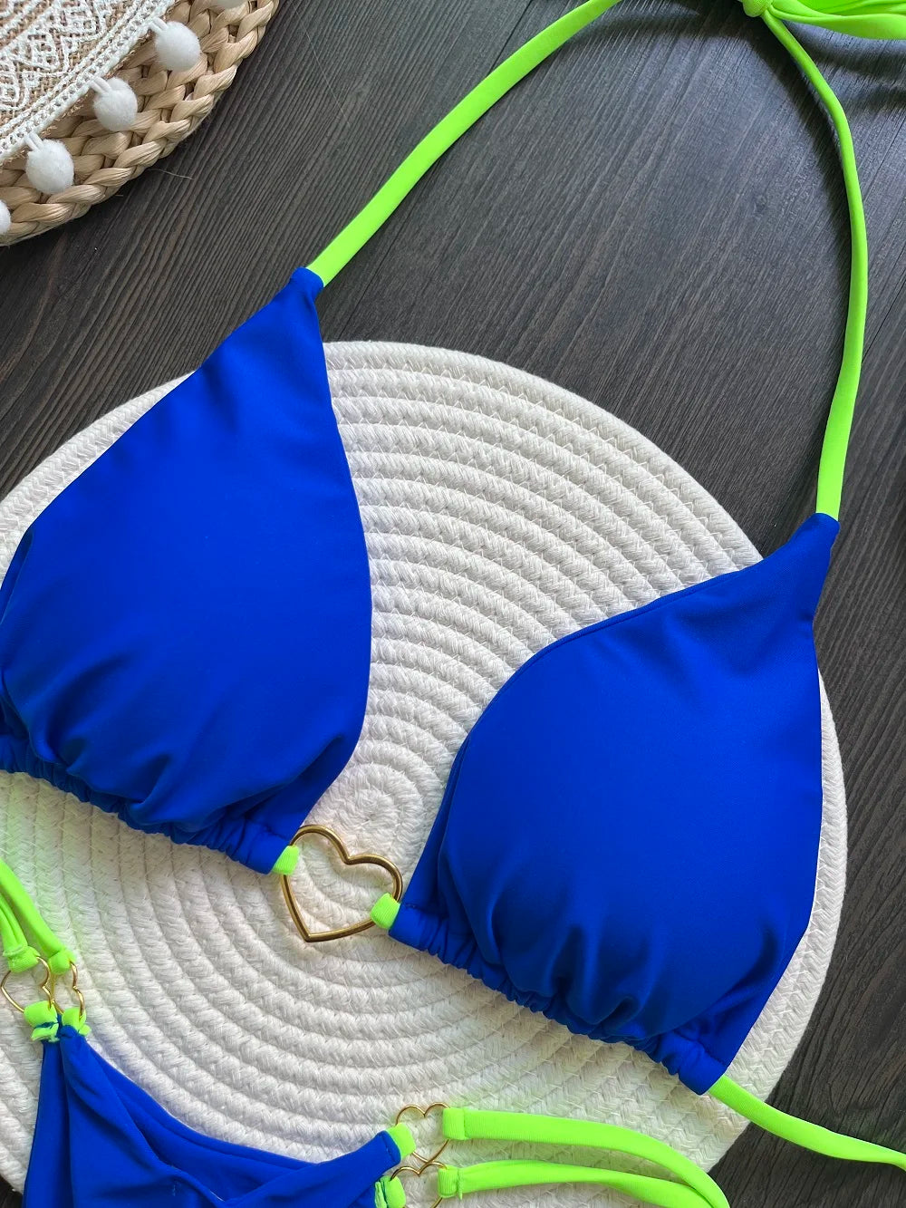 Sexy halter bikini set with Brazilian thong bottoms – women’s two-piece solid color swimwear