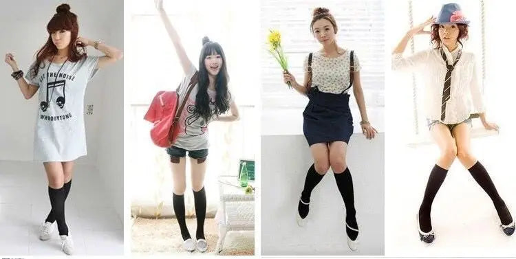 Black and white knee-high Lolita socks for women, thin breathable over-the-knee stockings