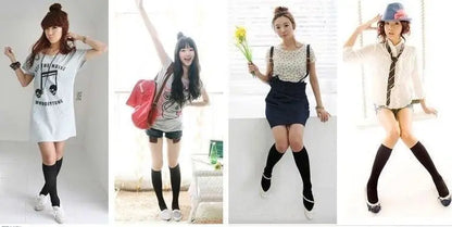 Black and white knee-high Lolita socks for women, thin breathable over-the-knee stockings