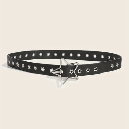 Y2K punk star eyelet PU leather belt with black rivets for women and men