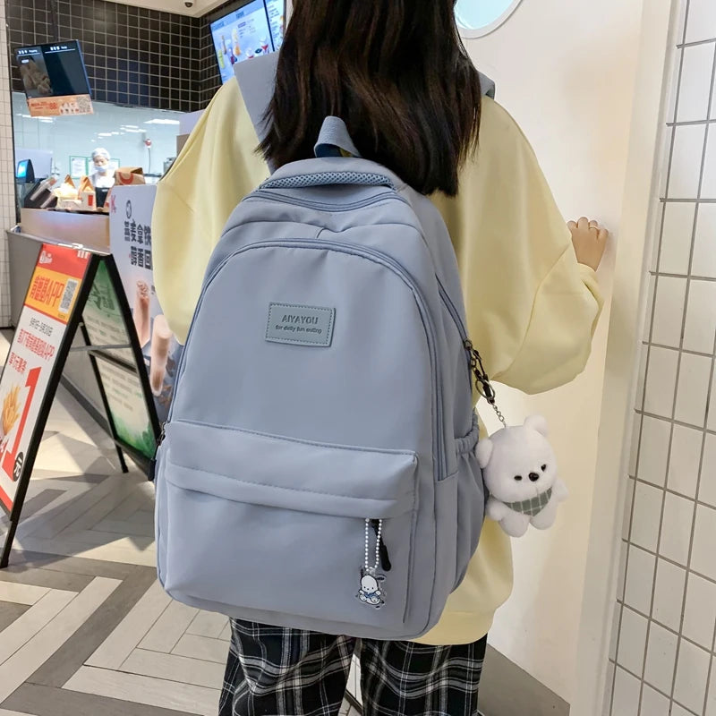 Trendy high-capacity waterproof college backpack with laptop compartment for girls