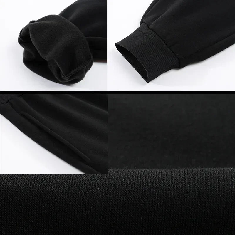 Unisex printed jogging trousers casual sweatpants in black with elastic waist and side pockets
