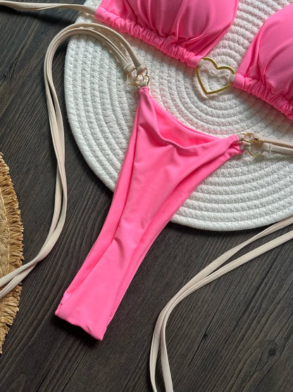 Sexy halter bikini set with Brazilian thong bottoms – women’s two-piece solid color swimwear