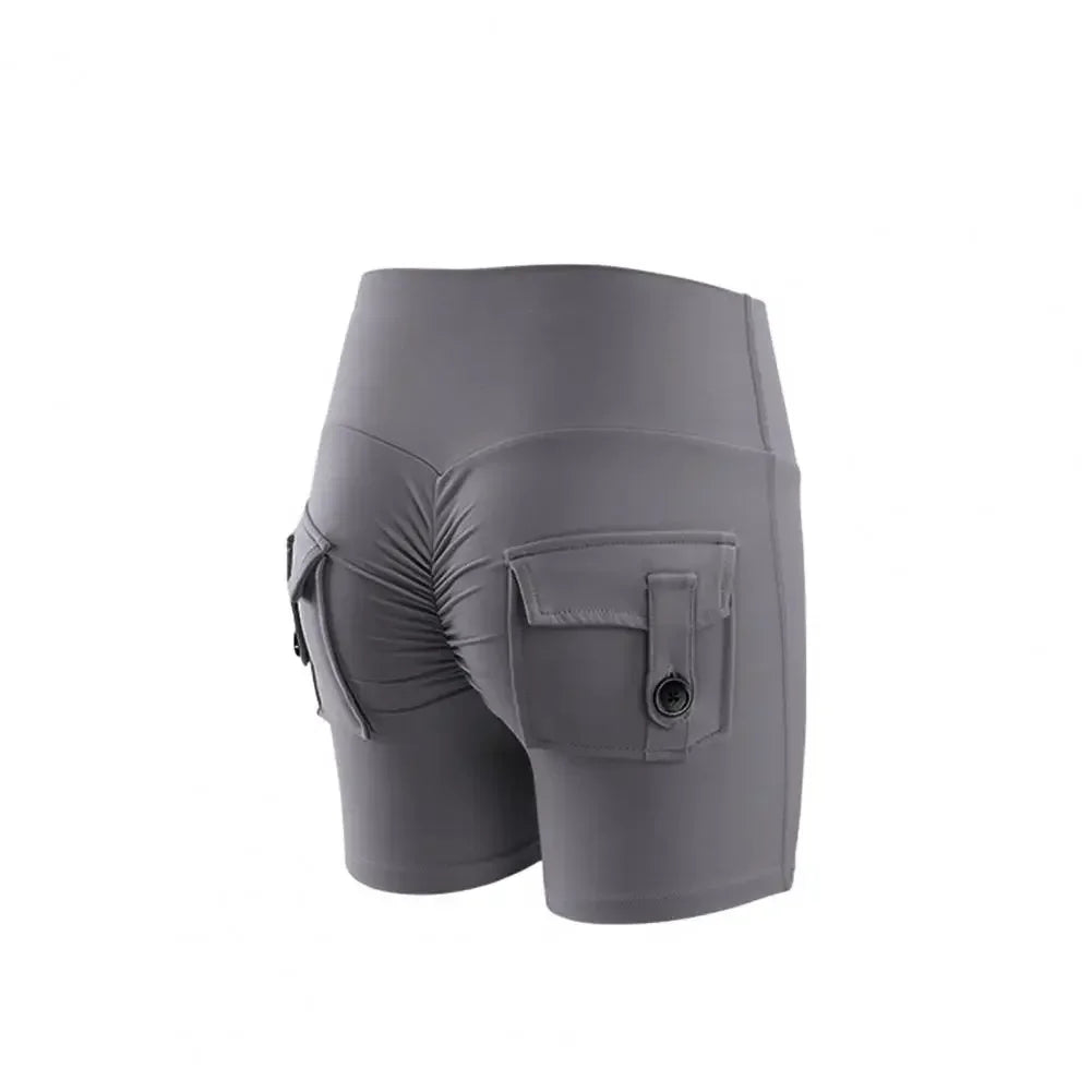 Women’s peach butt cargo yoga pants with air-dry pockets – breathable three-quarter fitness shorts