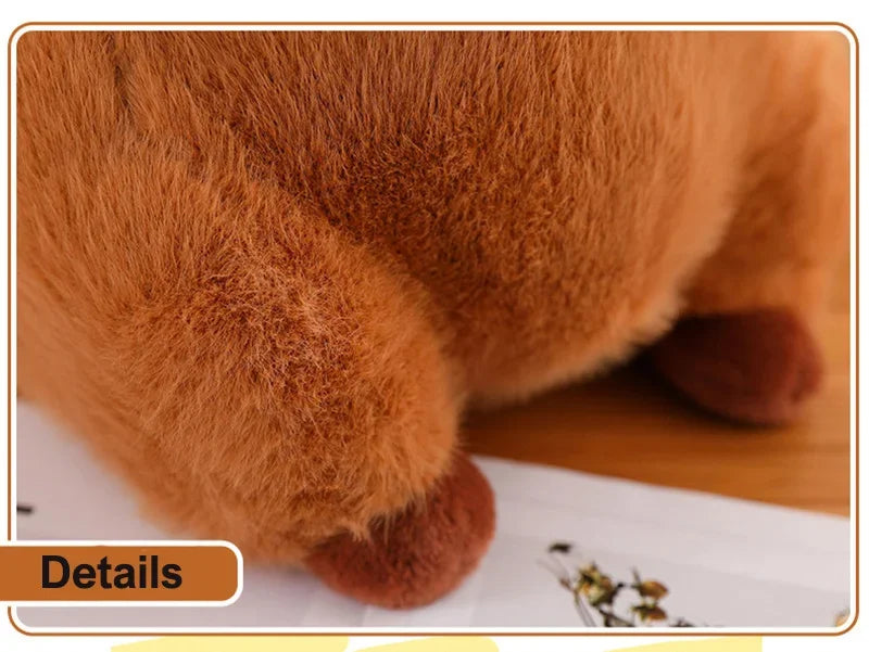 Close-up of a brown teddy bear's paw on a white surface with a wooden background