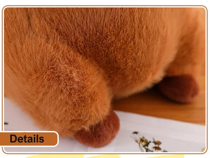 Close-up of a brown teddy bear's paw on a white surface with a wooden background