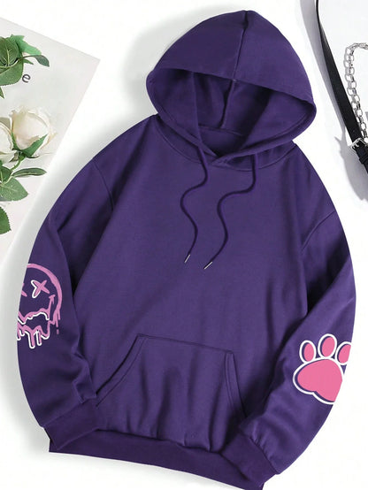 Hip hop street casual printed oversized fleece hoodie for women