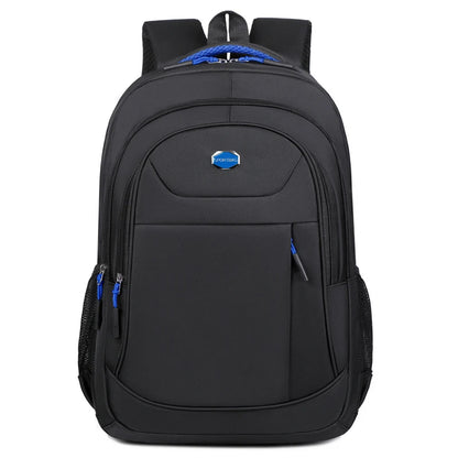 Black backpack with blue accents on a white background