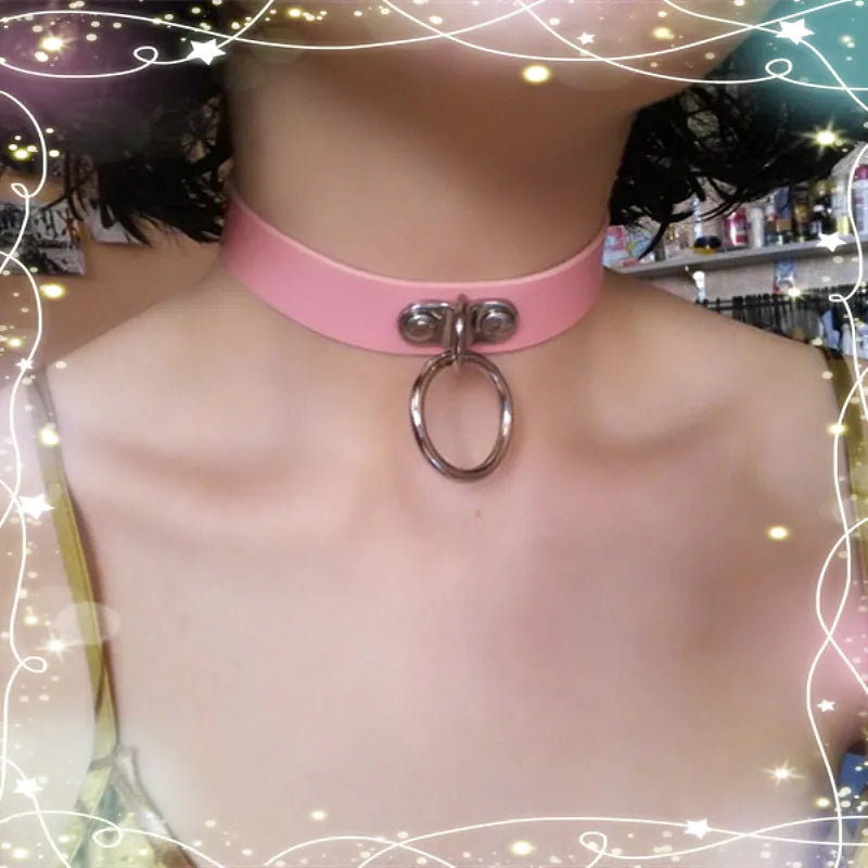 ShadowBelle PU leather punk choker set with bell, spikes, and rivets for goth and BDSM cosplay