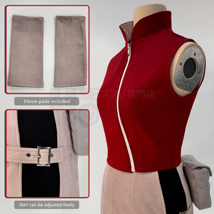 Haruno Sakura Cosplay Set – Anime Costume with Top, Skirt, Shorts & Pouch