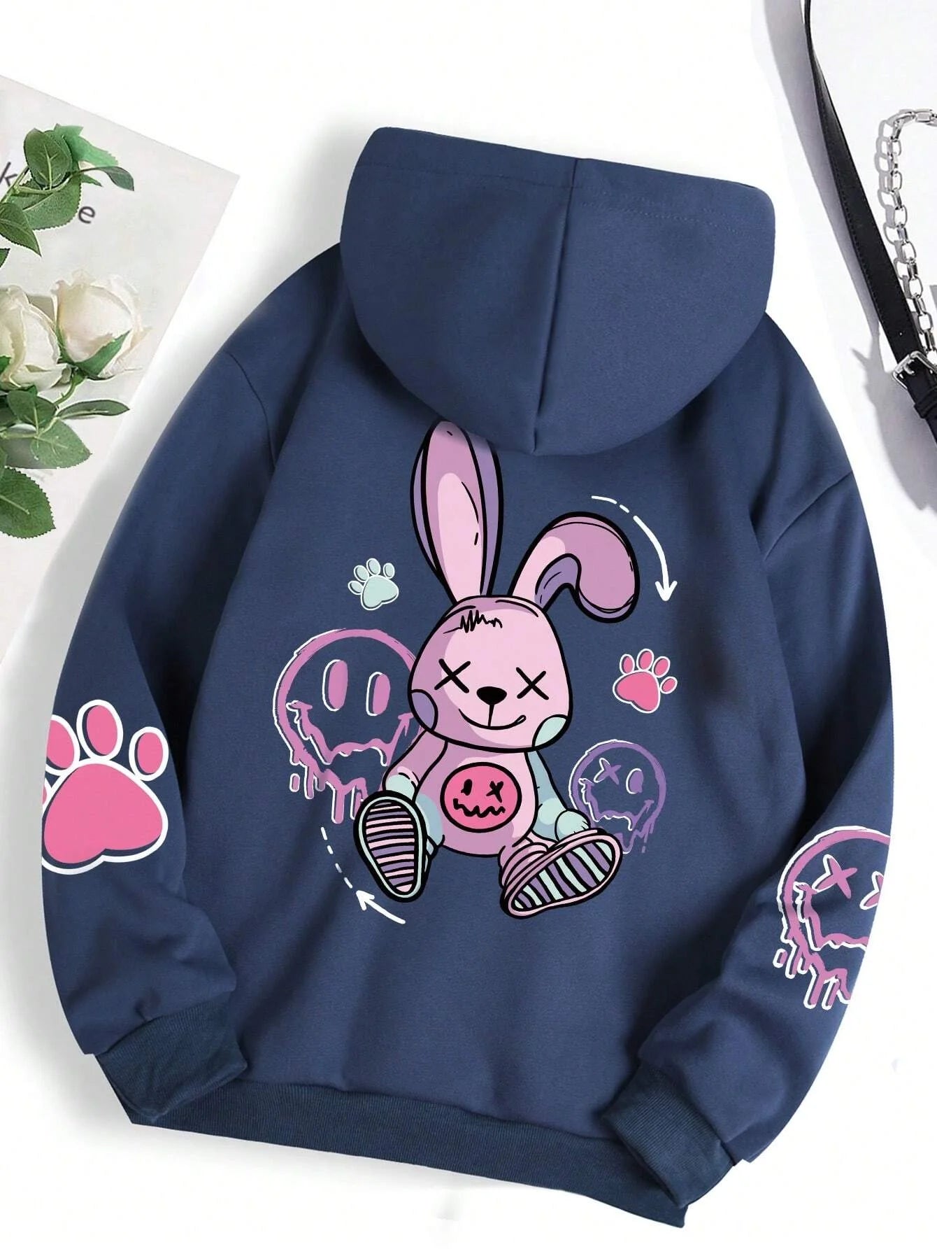 Hip hop street casual printed oversized fleece hoodie for women