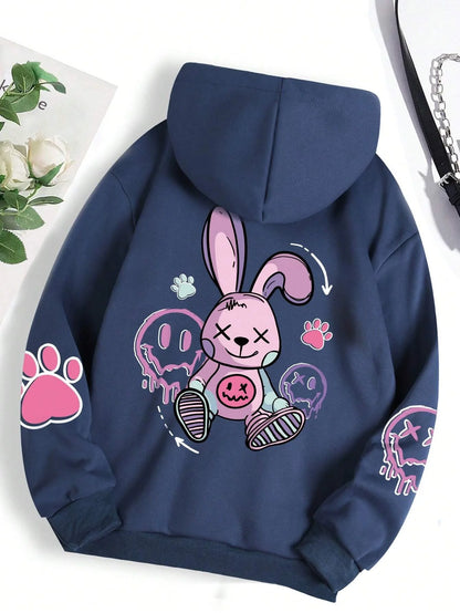 Hip hop street casual printed oversized fleece hoodie for women