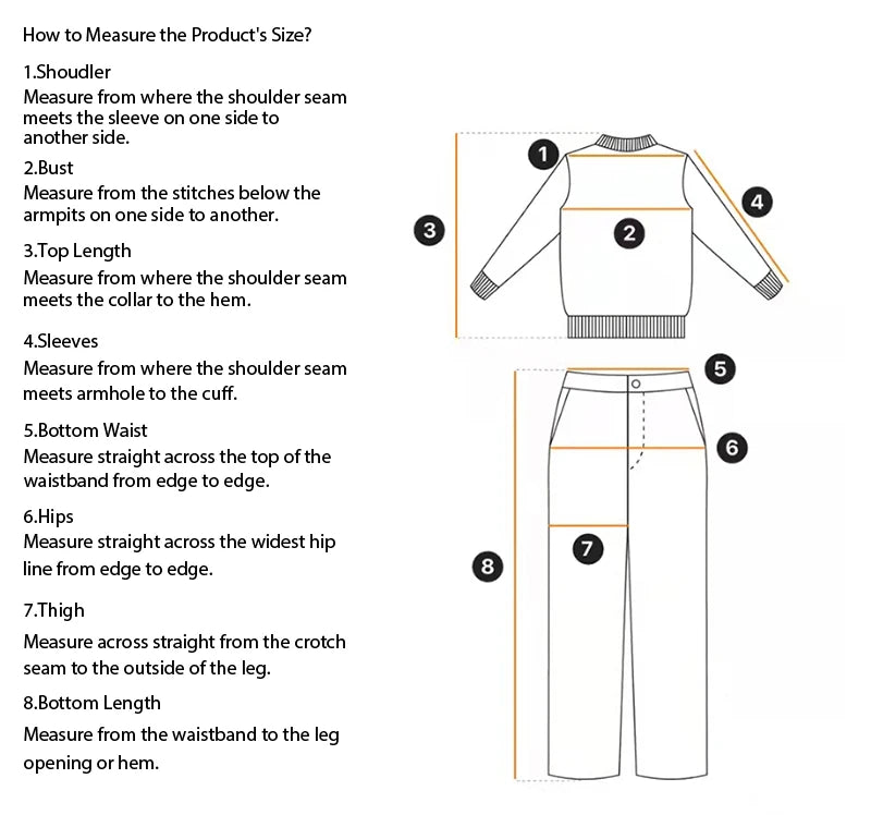 Measurement guide for clothing with diagrams and text on a white background