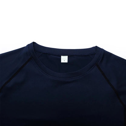 Navy blue long-sleeve shirt with a visible brand label on a white background