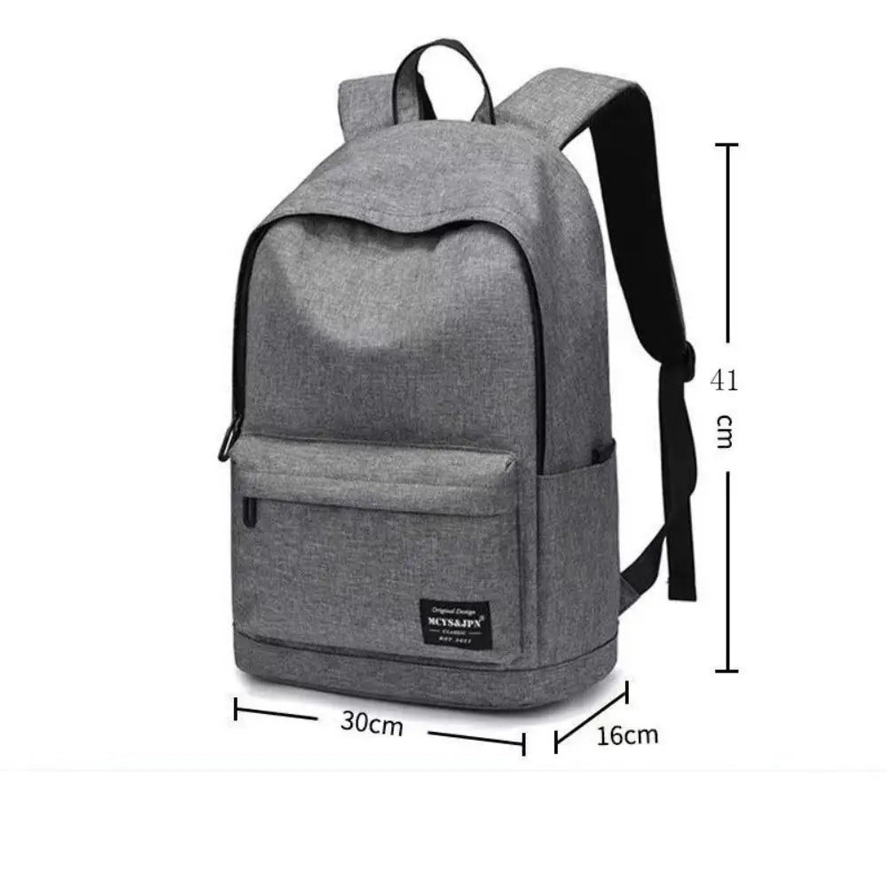 Gray backpack with dimensions on a white background