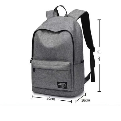 Gray backpack with dimensions on a white background