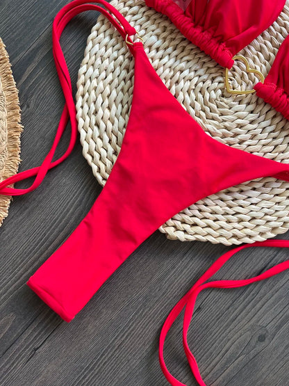 Sexy halter bikini set with Brazilian thong bottoms – women’s two-piece solid color swimwear