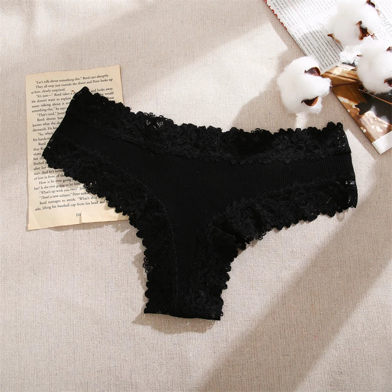 5pcs women’s cotton floral lace panties set with soft patchwork briefs