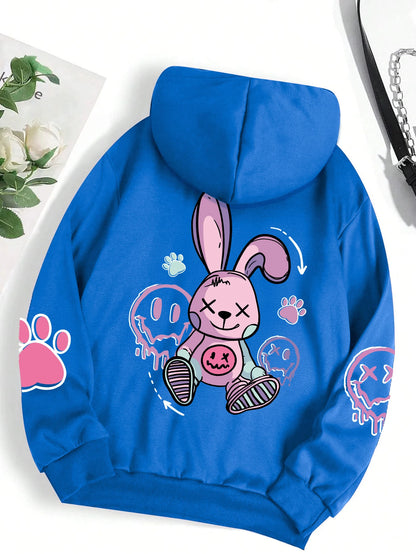 Hip hop street casual printed oversized fleece hoodie for women