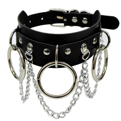 ShadowBelle PU leather punk choker set with bell, spikes, and rivets for goth and BDSM cosplay