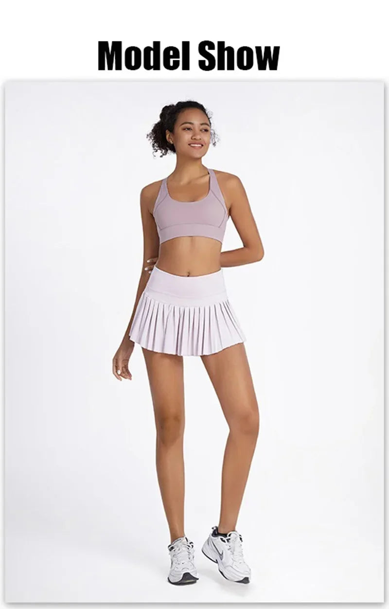 High-waist pleated tennis skirt pants with built-in shorts, breathable and lightweight for summer fitness activities