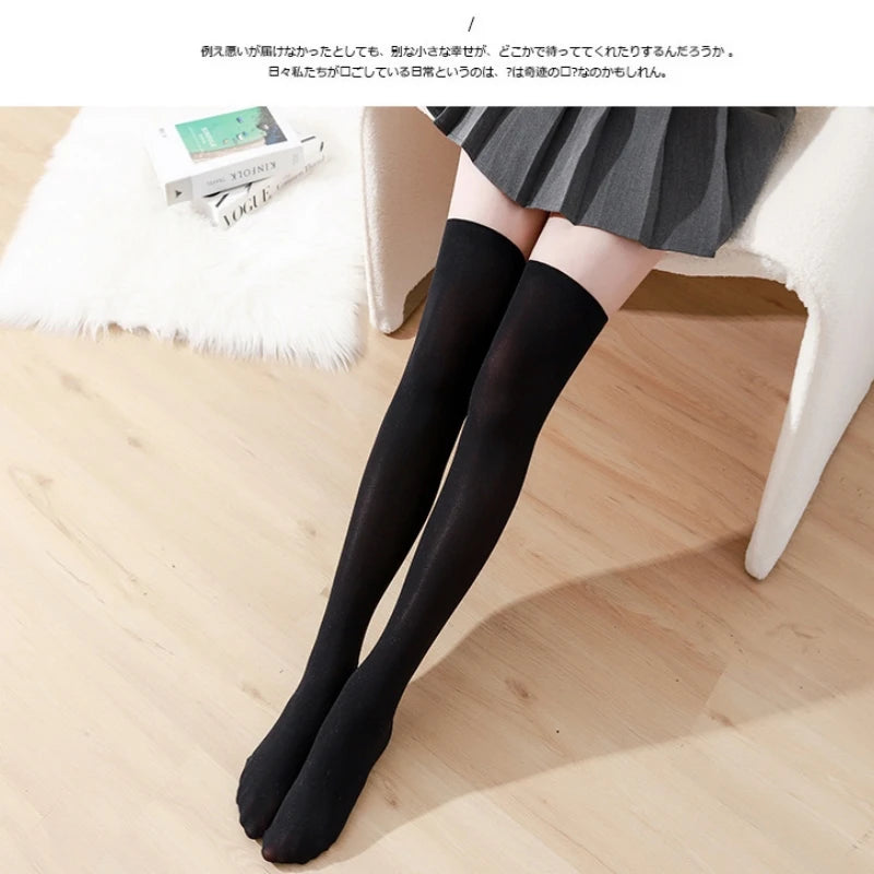 Soft cotton over-the-knee socks for women – breathable thigh-high stockings in black, white, or pink, perfect for school outfits, cosplay, and cozy fall fashion.
