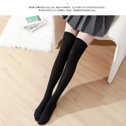 Soft cotton over-the-knee socks for women – breathable thigh-high stockings in black, white, or pink, perfect for school outfits, cosplay, and cozy fall fashion.