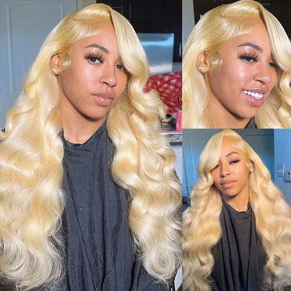 Collage of a woman with blonde hair in different settings