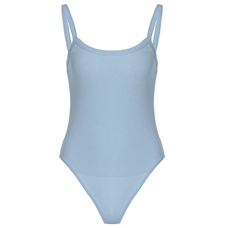 Women’s white strap solid bodycon sleeveless summer bodysuit, slim fit casual top