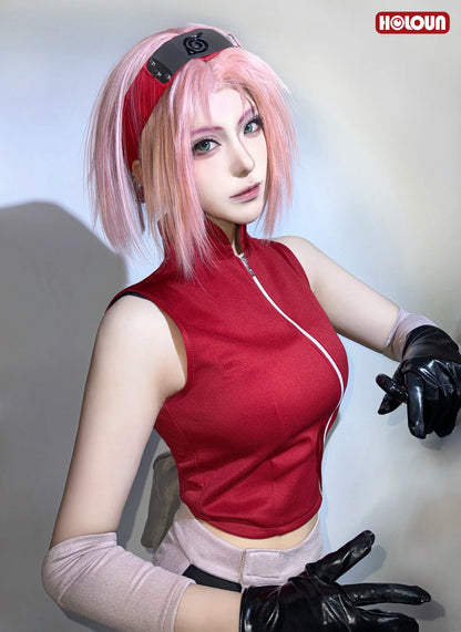 Haruno Sakura Cosplay Set – Anime Costume with Top, Skirt, Shorts & Pouch