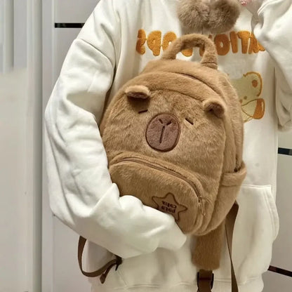 🧸 Kawaii Capybara Plush Backpack & Tote – Cartoon Crossbody Bag for Women