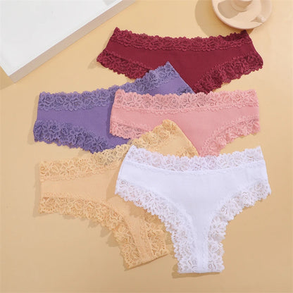 5pcs women’s cotton floral lace panties set with soft patchwork briefs