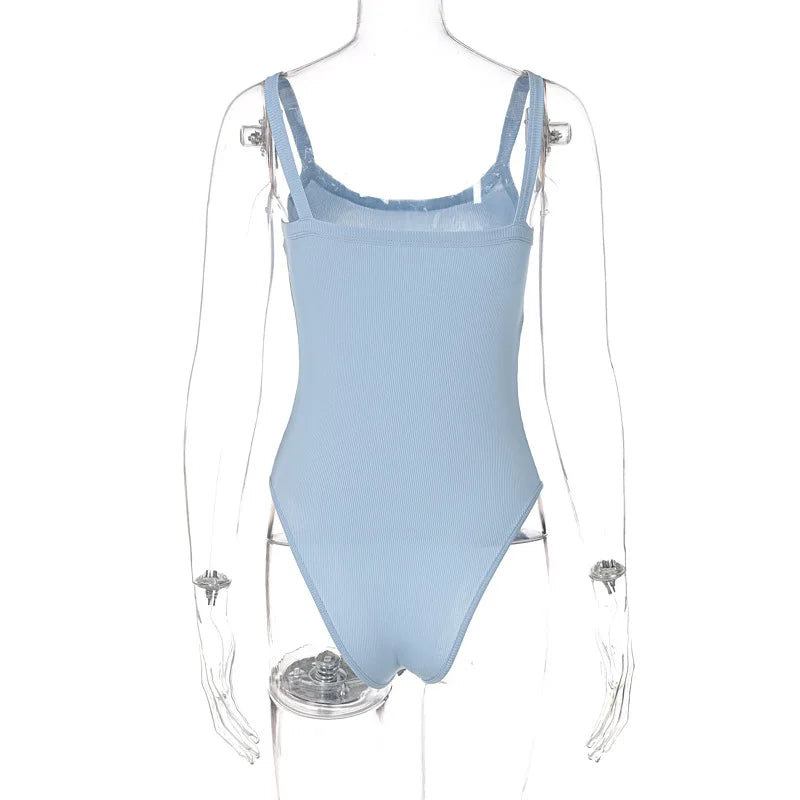 Women’s white strap solid bodycon sleeveless summer bodysuit, slim fit casual top