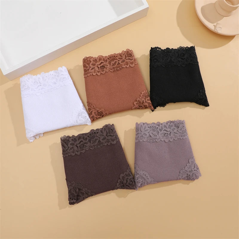 5pcs women’s cotton floral lace panties set with soft patchwork briefs