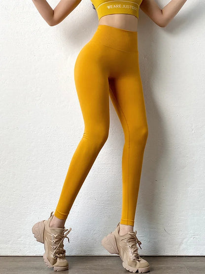 High Waist Solid Leggings- Push Up Butt Knit Fashion Gym Workout Pants