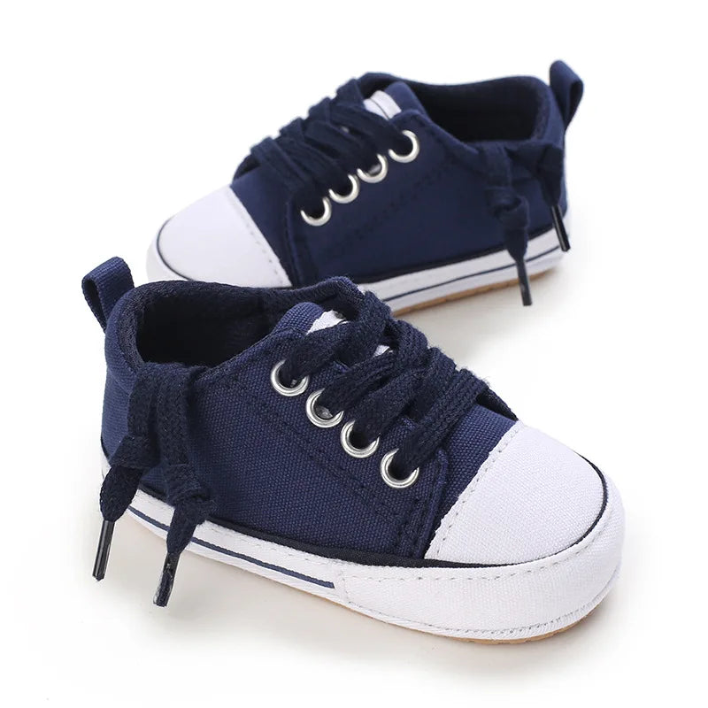 Meckior baby sneakers, soft canvas shoes with non-slip rubber sole for boys and girls 0-18 months, comfortable unisex baby shoes