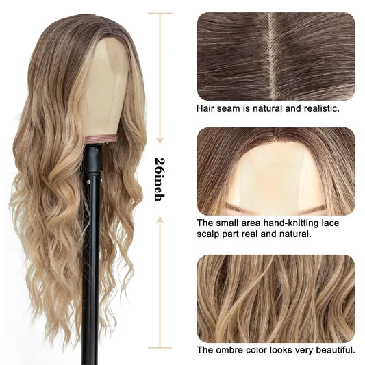 Wig with ombre color on a mannequin head, showing hair seam and scalp detail.