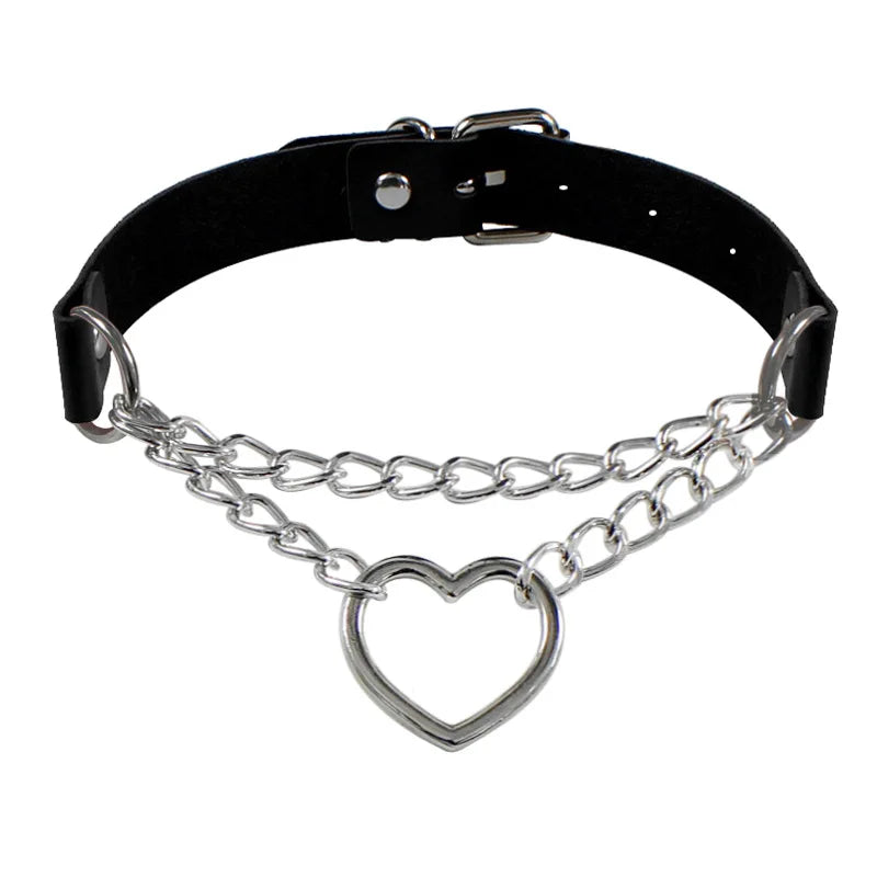 ShadowBelle PU leather punk choker set with bell, spikes, and rivets for goth and BDSM cosplay