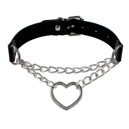 ShadowBelle PU leather punk choker set with bell, spikes, and rivets for goth and BDSM cosplay