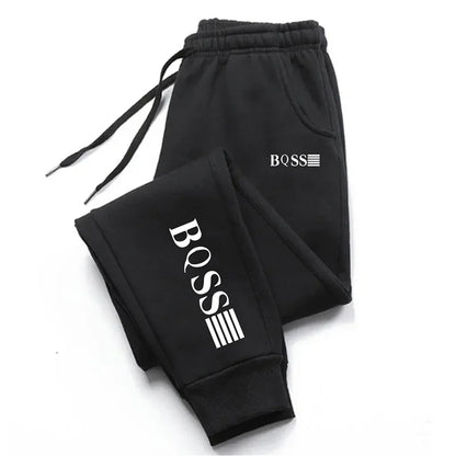 Unisex printed jogging trousers casual sweatpants in black with elastic waist and side pockets