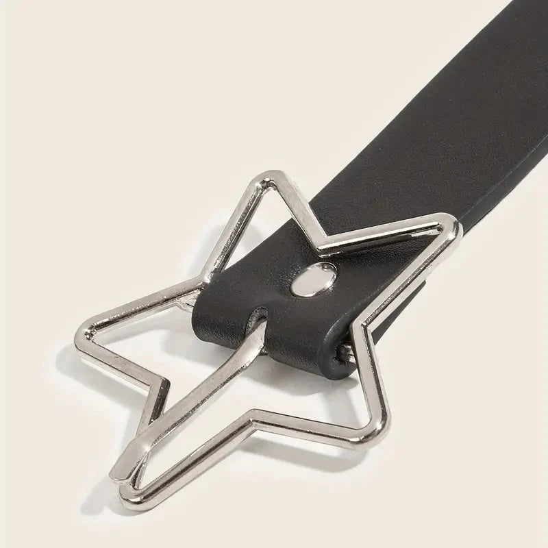 Y2K punk star eyelet PU leather belt with black rivets for women and men