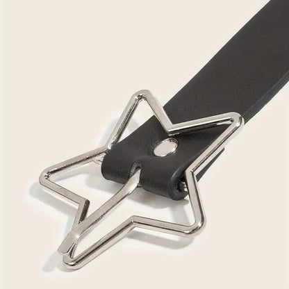 Y2K punk star eyelet PU leather belt with black rivets for women and men