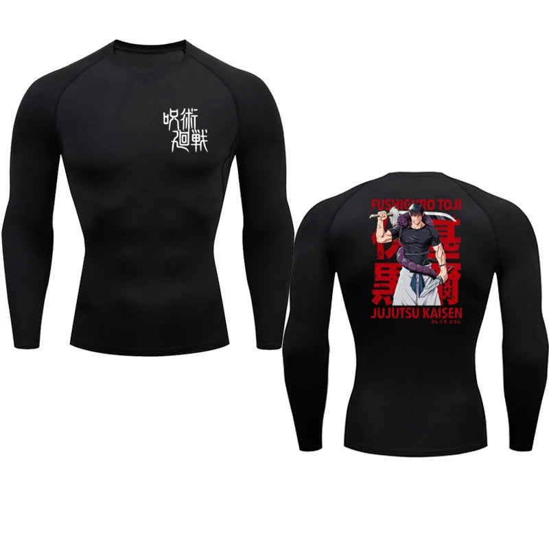 Black long-sleeve shirt with 'Jujutsu Kaisen' design on a white background