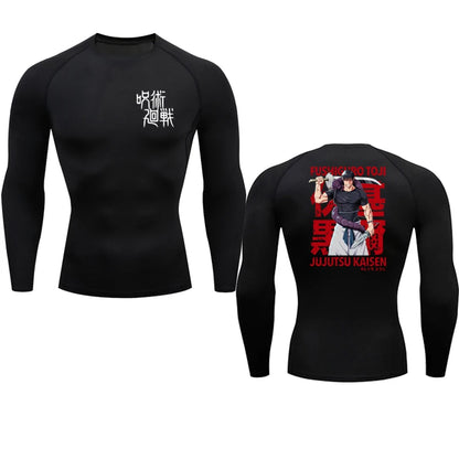 Black long-sleeve shirt with 'Jujutsu Kaisen' design on a white background
