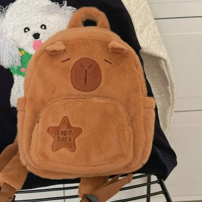 🧸 Kawaii Capybara Plush Backpack & Tote – Cartoon Crossbody Bag for Women