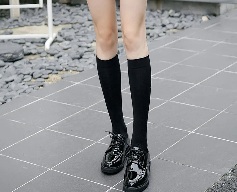 Black and white knee-high Lolita socks for women, thin breathable over-the-knee stockings