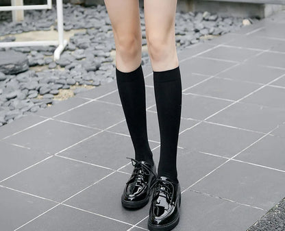 Black and white knee-high Lolita socks for women, thin breathable over-the-knee stockings